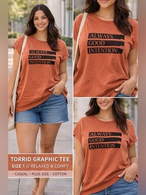 Torrid Muscle Tee Size 1 Graphic Shirt Always Good Intention Cotton Relaxed Fit